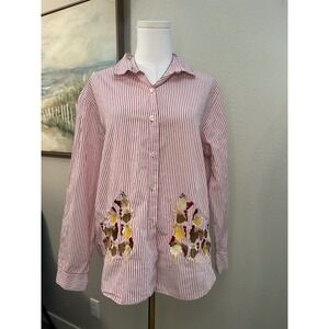 Bechamel Red Stripe Chicken Embroidered Button Down Shirt Farmcore Size L